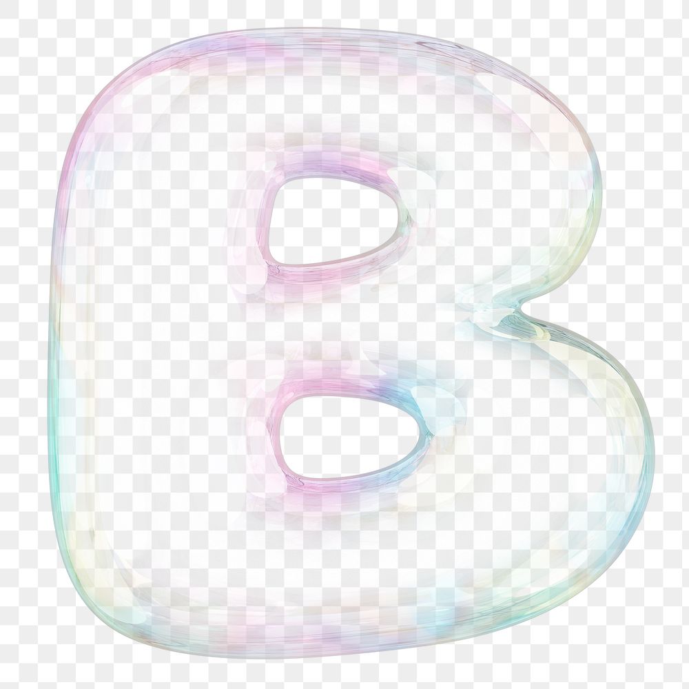 B png letter sticker, 3D transparent holographic bubble