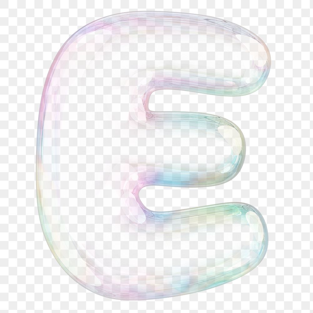 E png letter sticker, 3D transparent holographic bubble