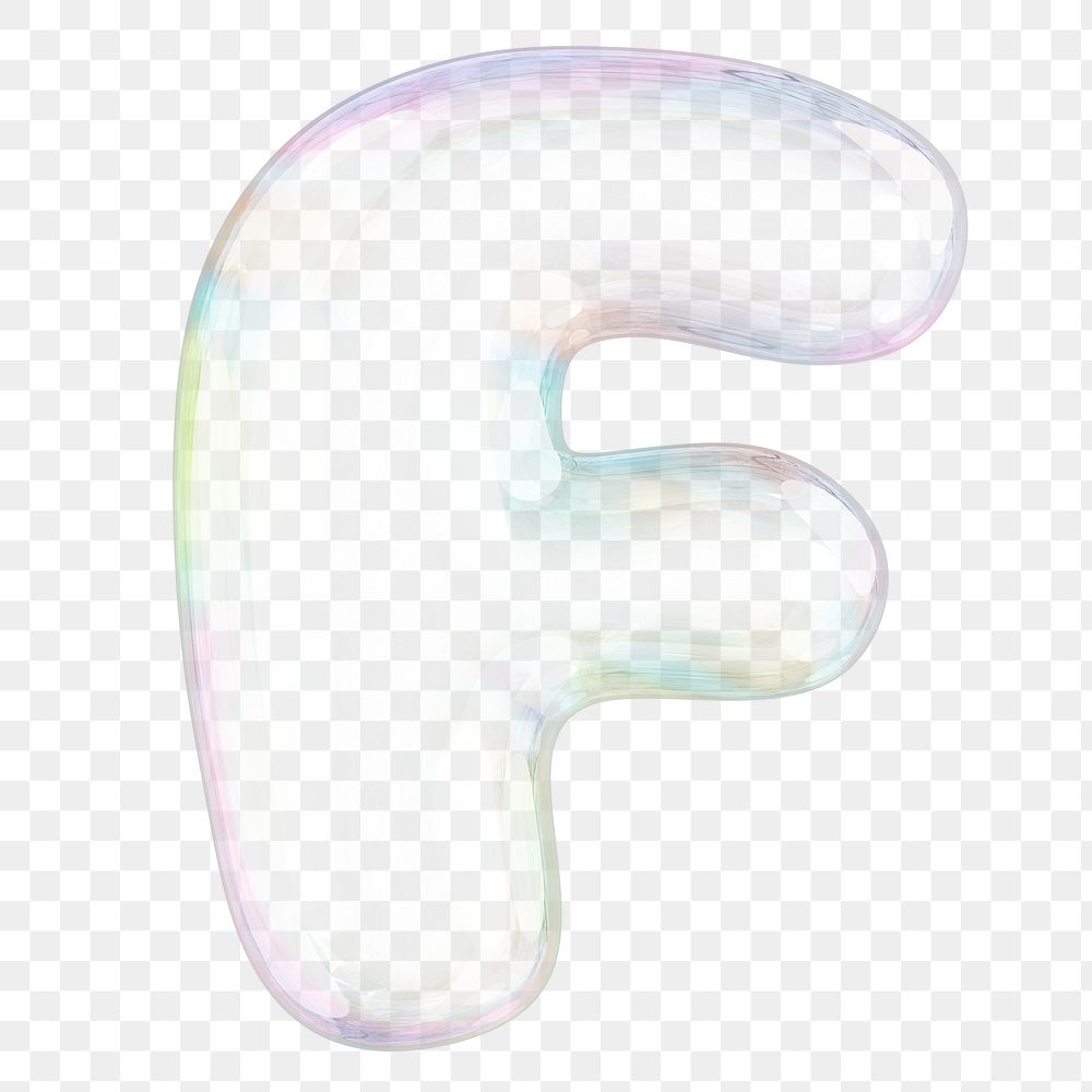 F png letter sticker, 3D transparent holographic bubble