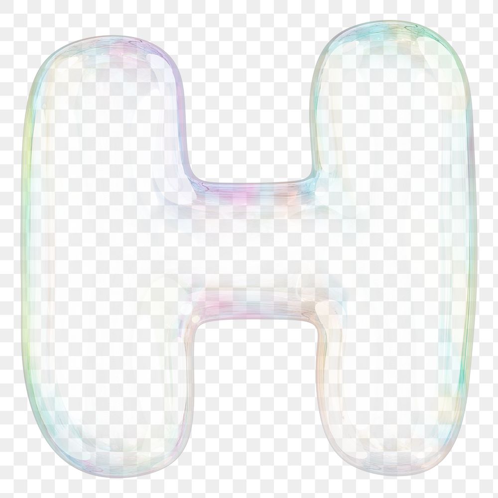 H png letter sticker, 3D transparent holographic bubble