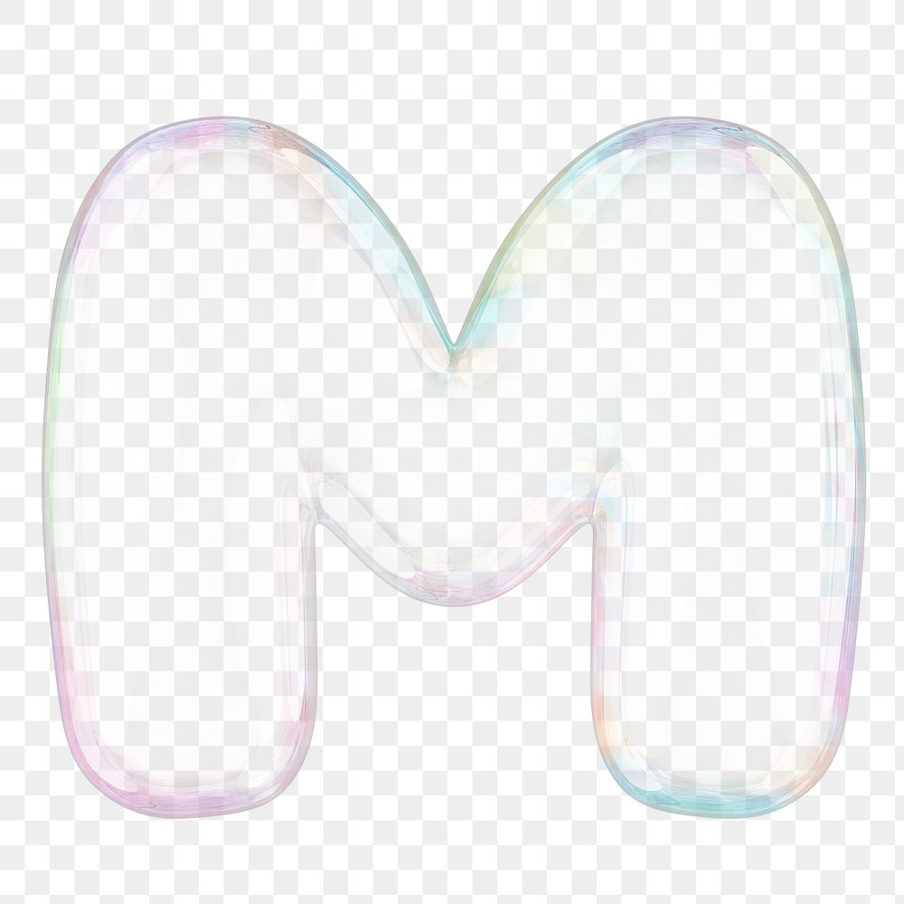 M png letter sticker, 3D transparent holographic bubble