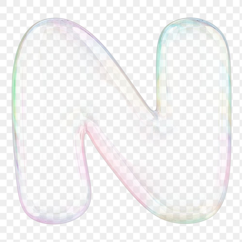 N png letter sticker, 3D transparent holographic bubble