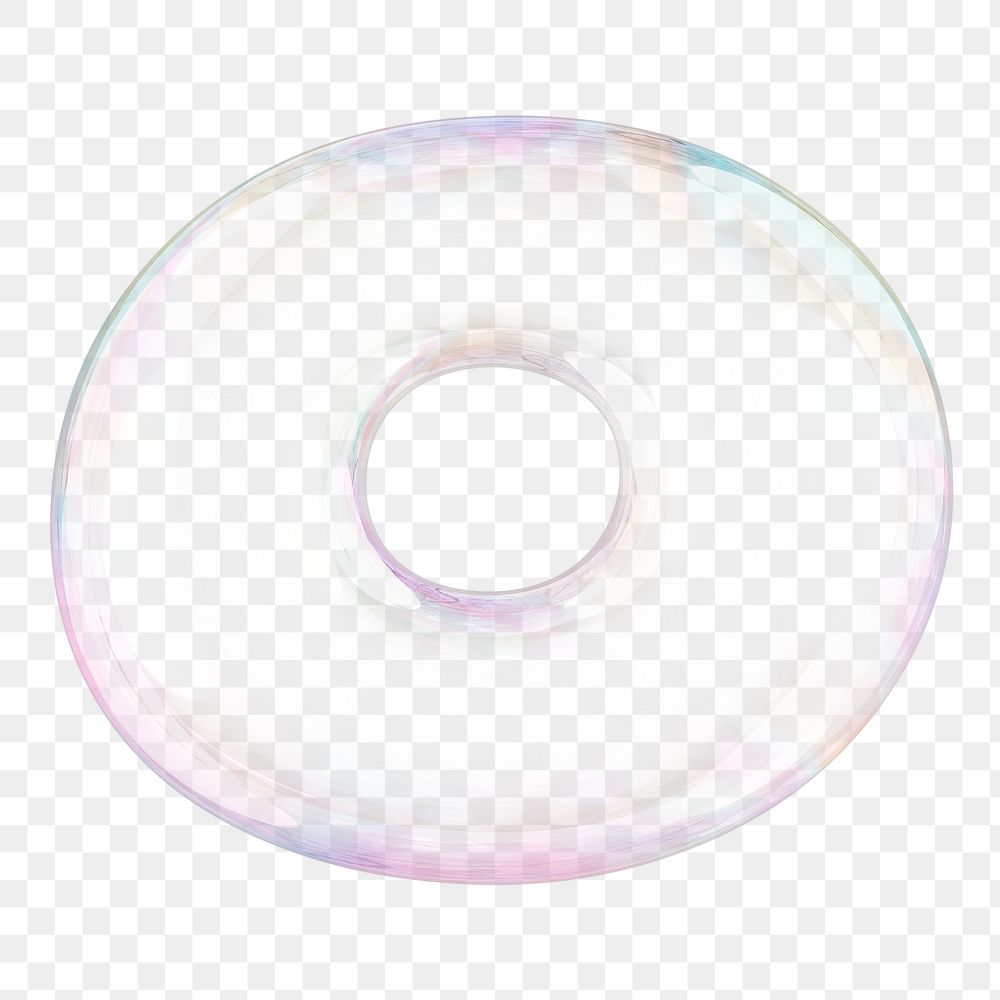 O png letter sticker, 3D transparent holographic bubble