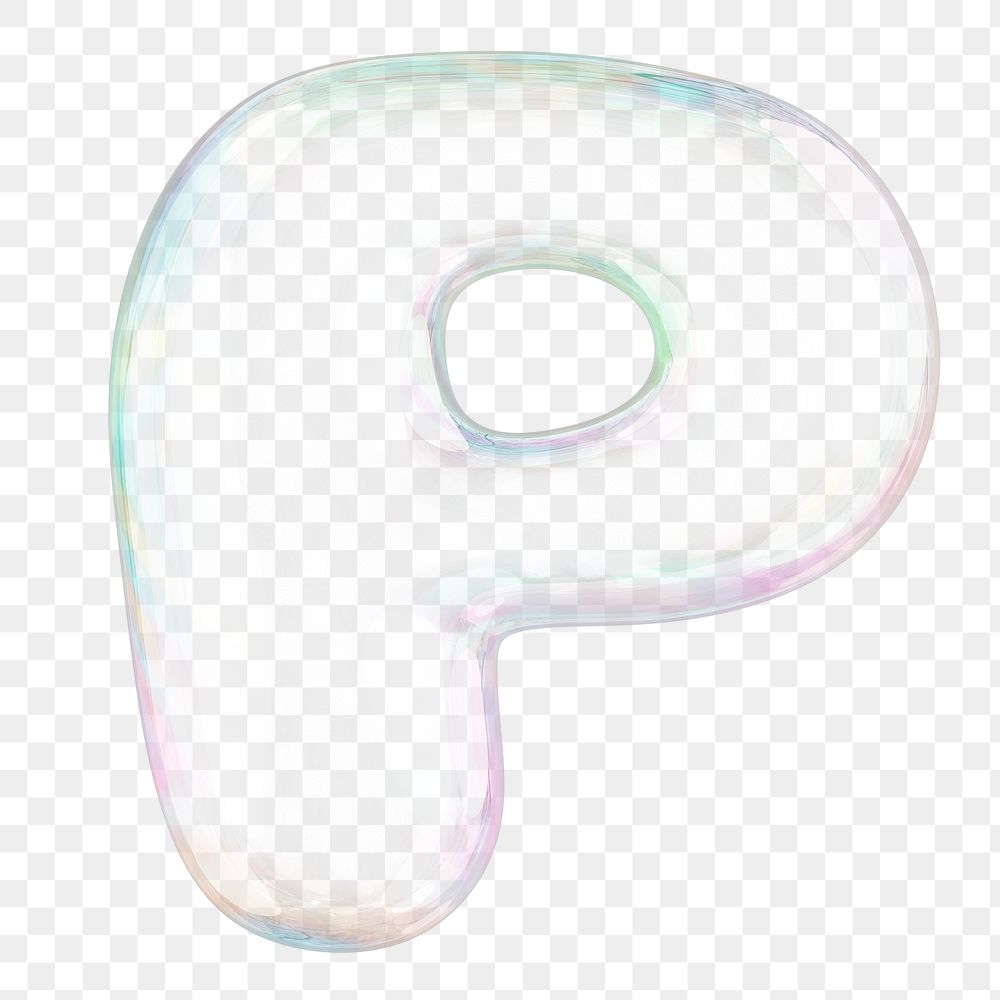 P png letter sticker, 3D transparent holographic bubble