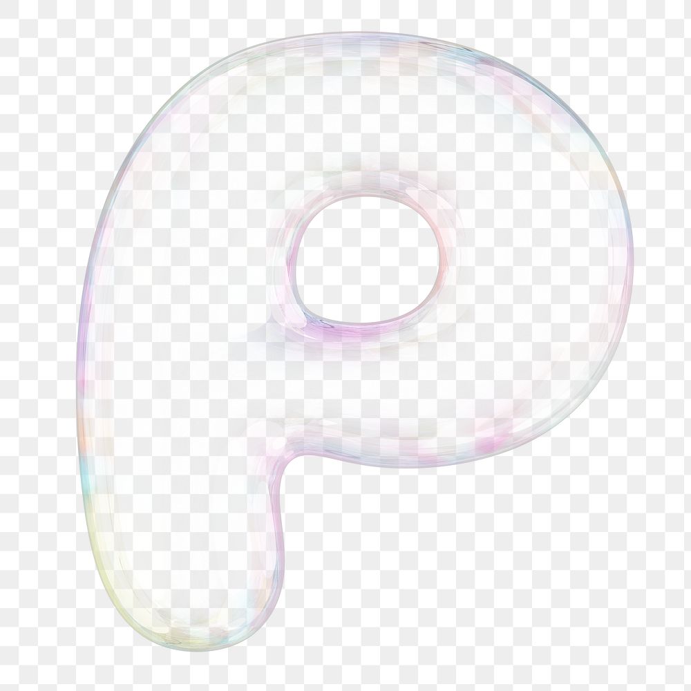 P png letter sticker, 3D transparent holographic bubble