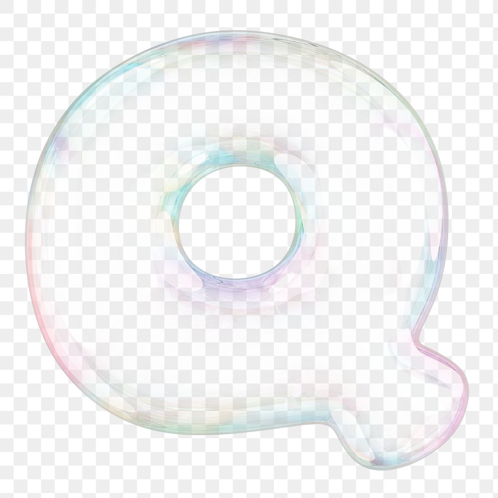 Q png letter sticker, 3D transparent holographic bubble