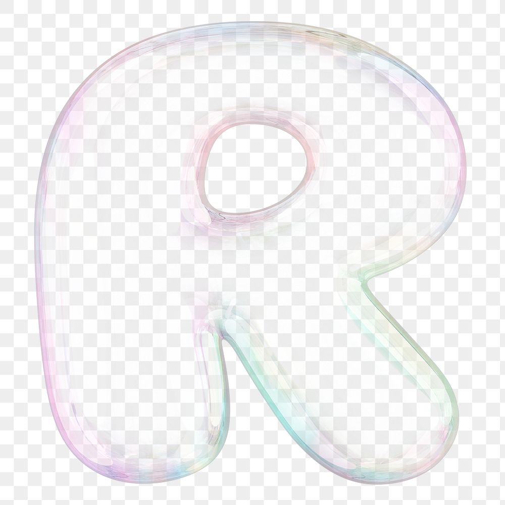 R png letter sticker, 3D transparent holographic bubble