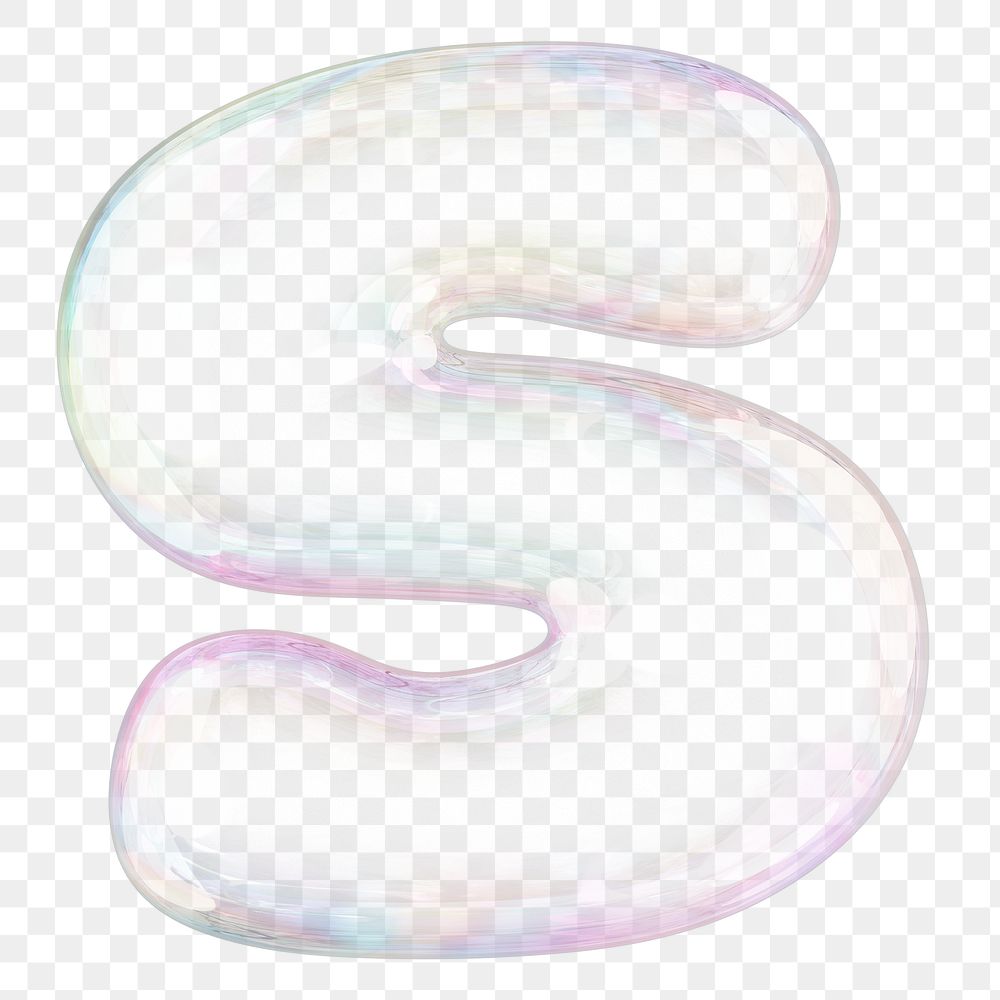 S png letter sticker, 3D transparent holographic bubble