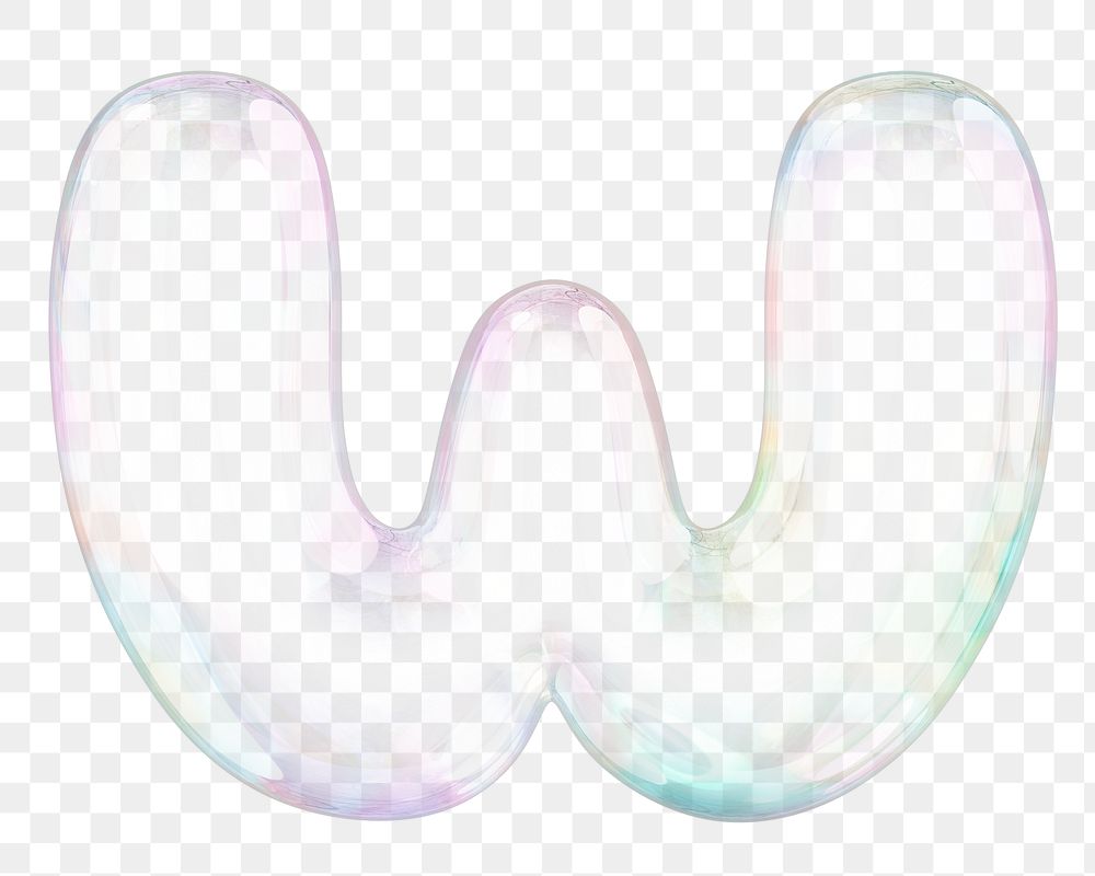 W png letter sticker, 3D transparent holographic bubble