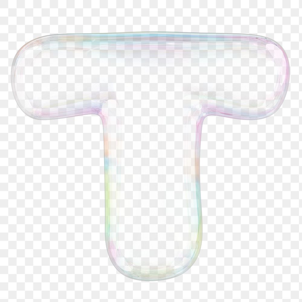 T png letter sticker, 3D transparent holographic bubble