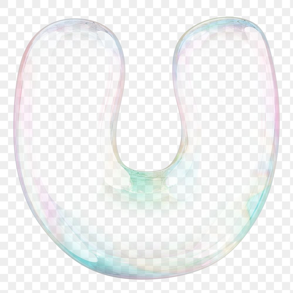 U png letter sticker, 3D transparent holographic bubble