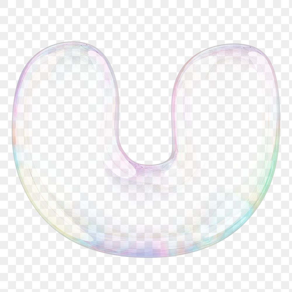 U png letter sticker, 3D transparent holographic bubble