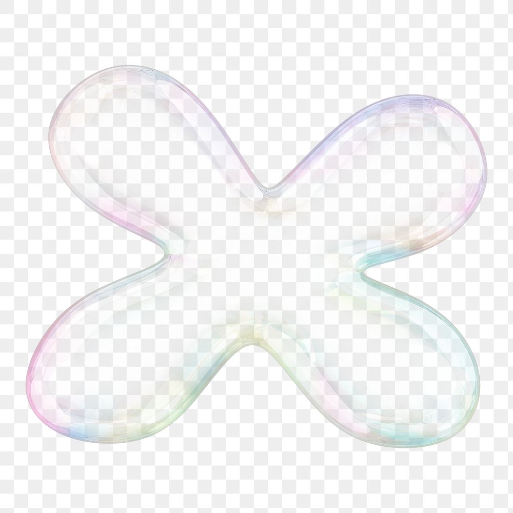 X png letter sticker, 3D transparent holographic bubble