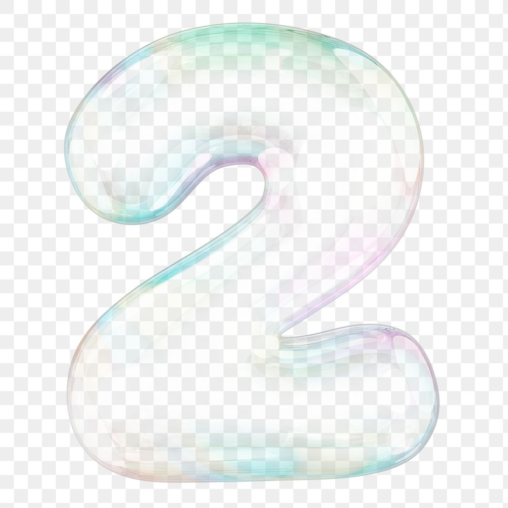 2 number png sticker, 3D transparent holographic bubble