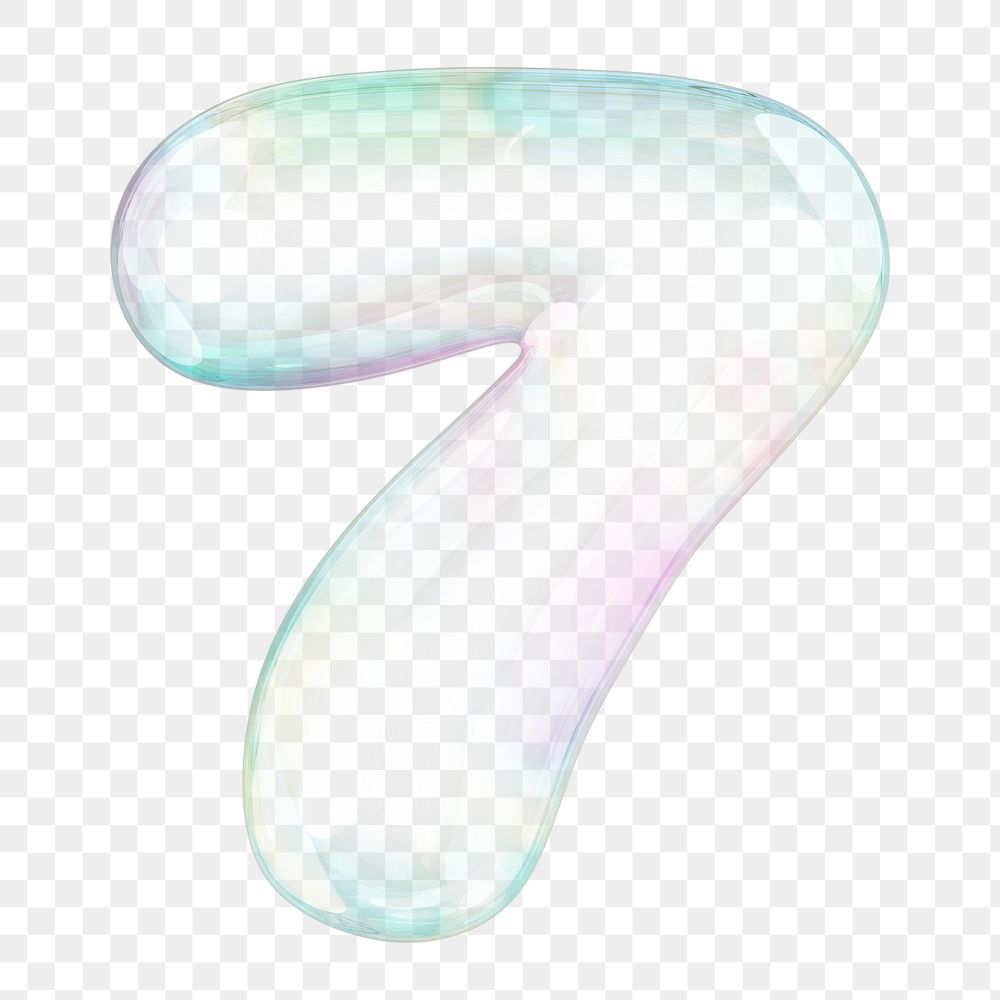 7 number png sticker, 3D transparent holographic bubble