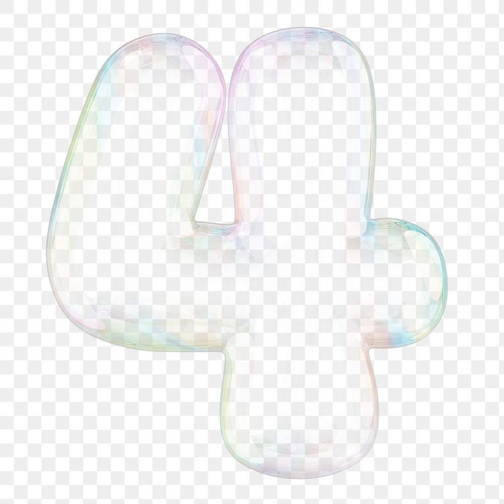 4 number png sticker, 3D transparent holographic bubble