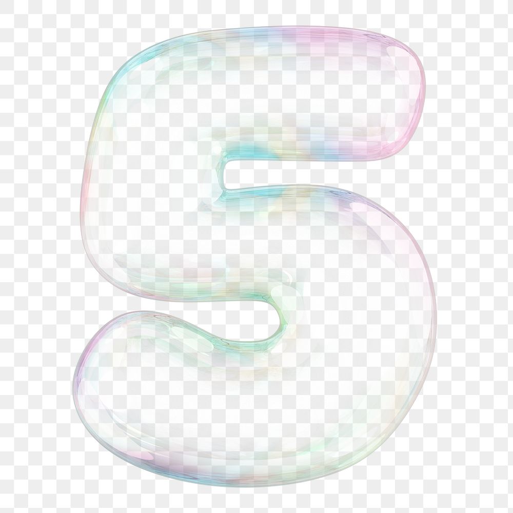 5 number png sticker, 3D transparent holographic bubble