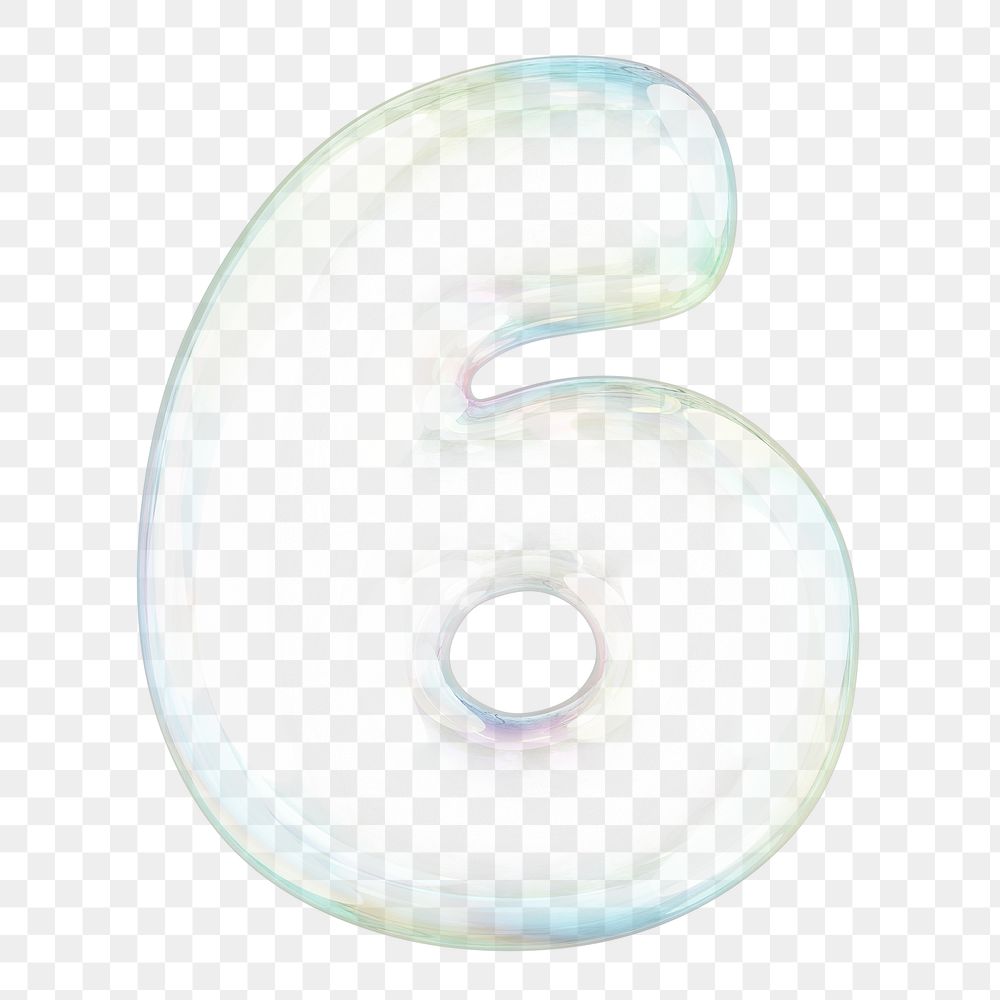 6 number png sticker, 3D transparent holographic bubble