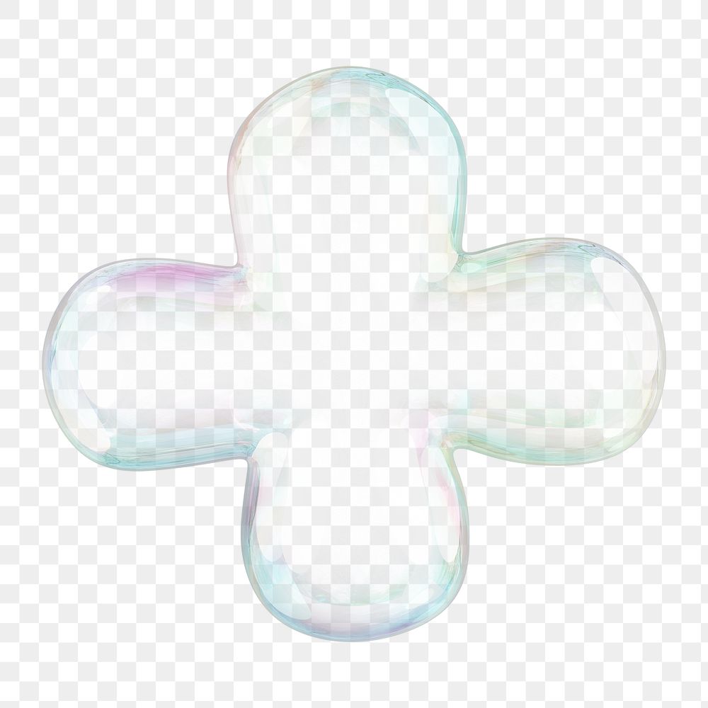 Plus sign symbol png sticker, 3D transparent holographic bubble