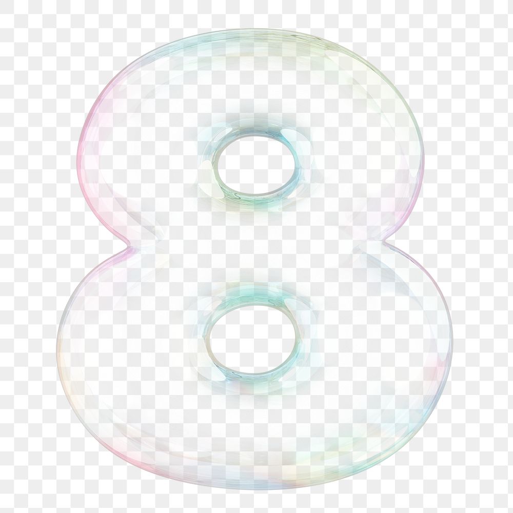 8 number png sticker, 3D transparent holographic bubble
