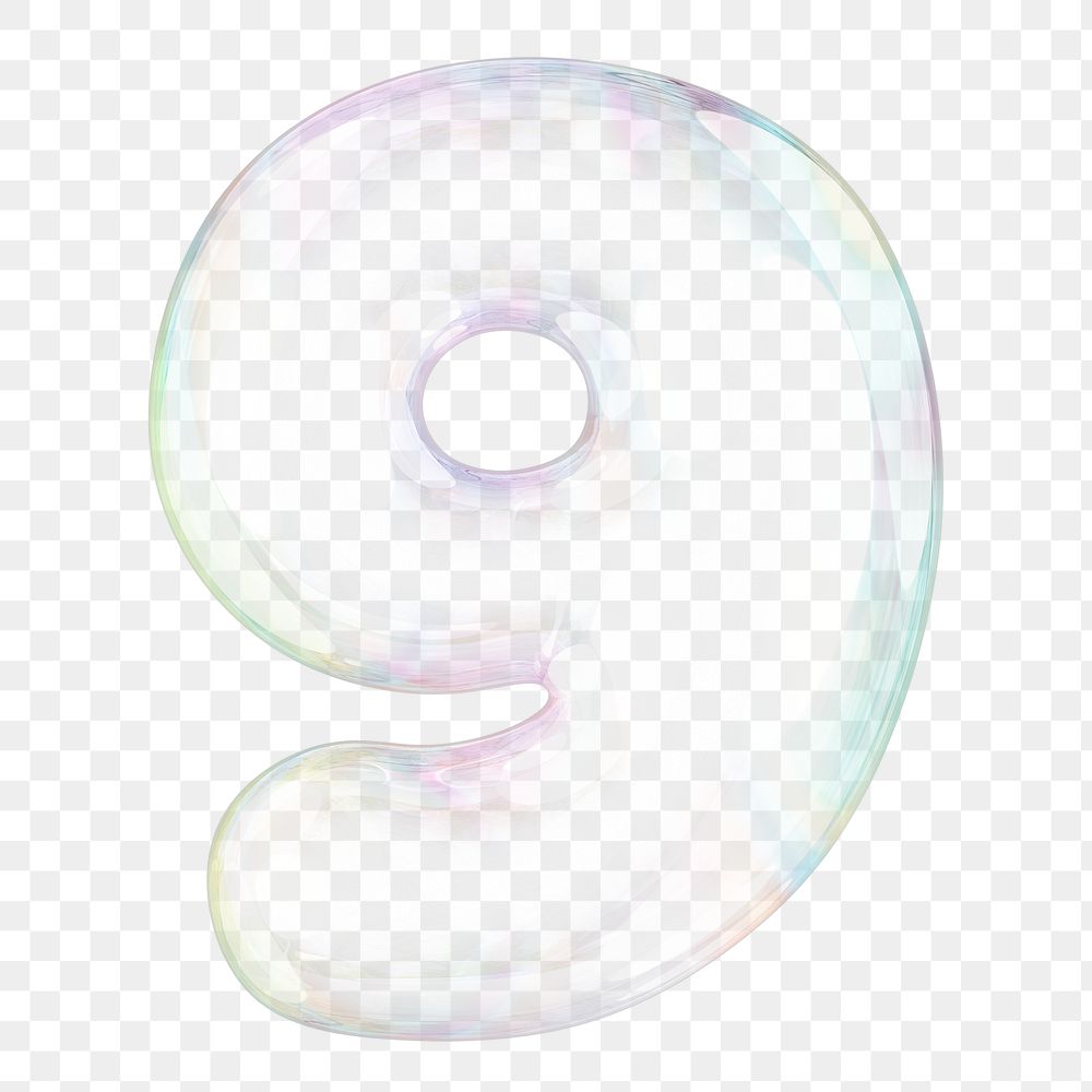 9 number png sticker, 3D transparent holographic bubble