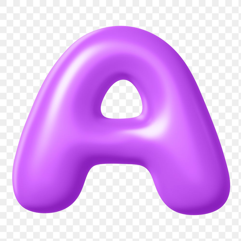 3D A png sticker, purple balloon English alphabet, transparent background