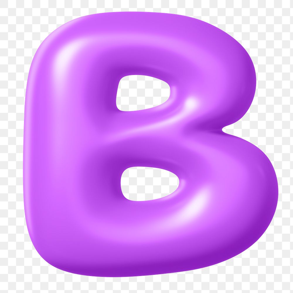 3D B png sticker, purple balloon English alphabet, transparent background
