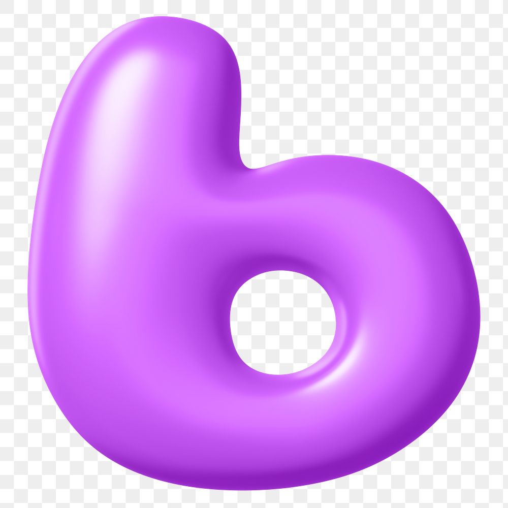 3D b png sticker, purple balloon English alphabet, transparent background