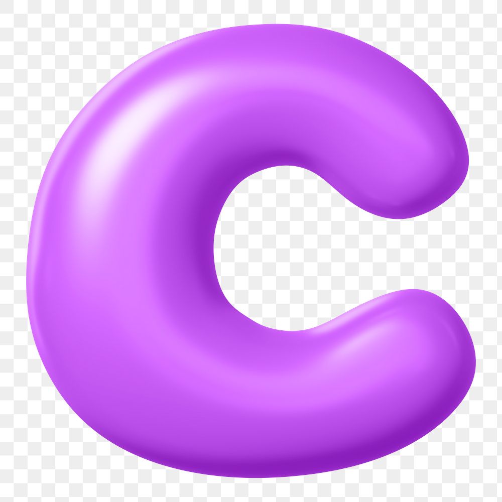 3D C png sticker, purple balloon English alphabet, transparent background