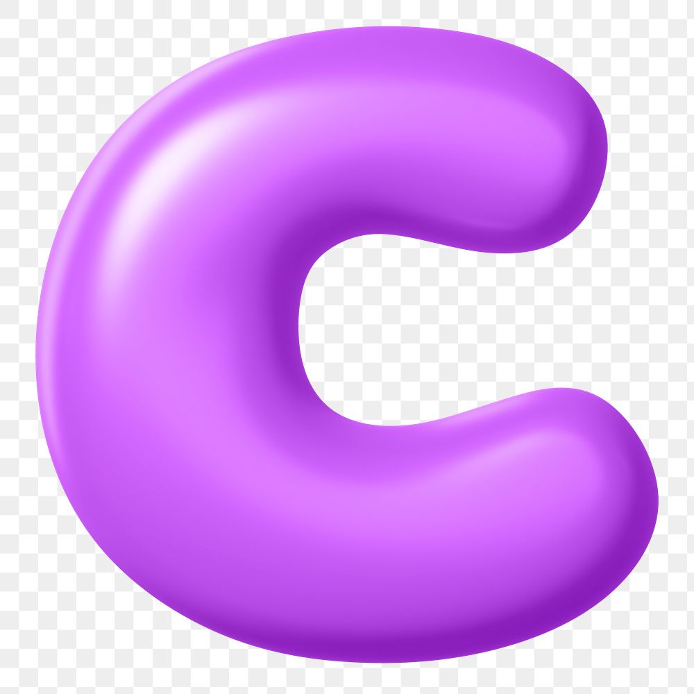 3D C png sticker, purple balloon English alphabet, transparent background