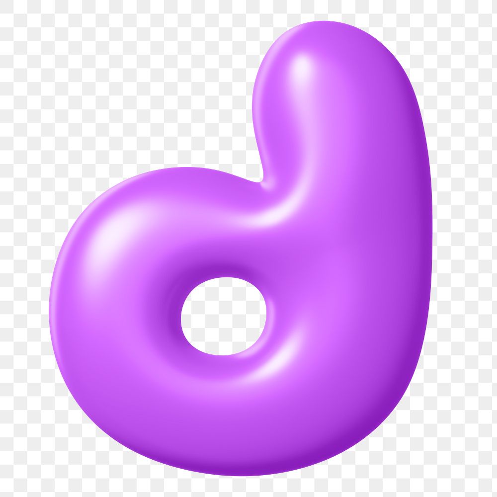 3D d png sticker, purple balloon English alphabet, transparent background