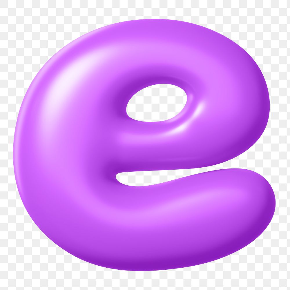 3D e png sticker, purple balloon English alphabet, transparent background