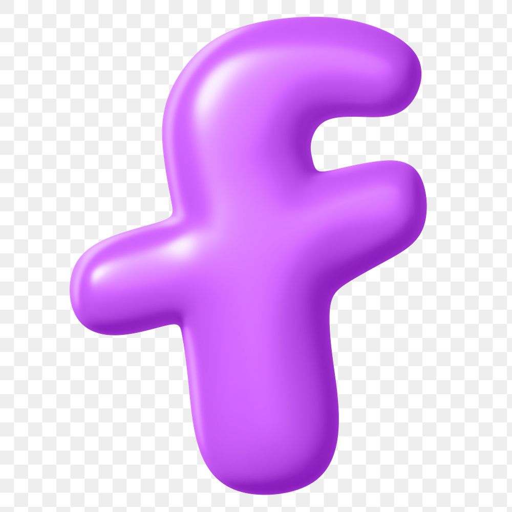 3D f png sticker, purple balloon English alphabet, transparent background