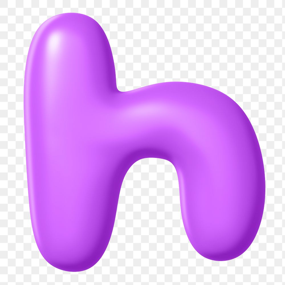 3D h png letter sticker, purple English alphabet, transparent background