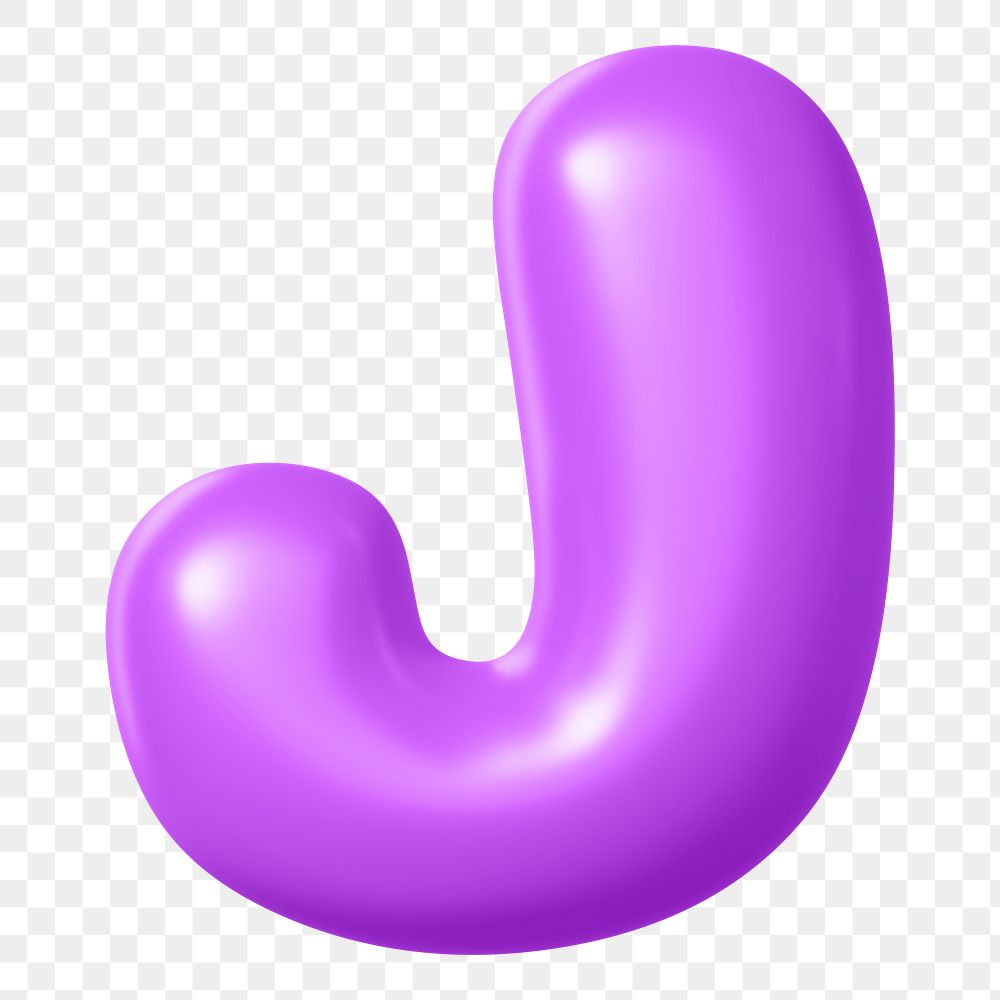 3D J png sticker, purple balloon English alphabet, transparent background