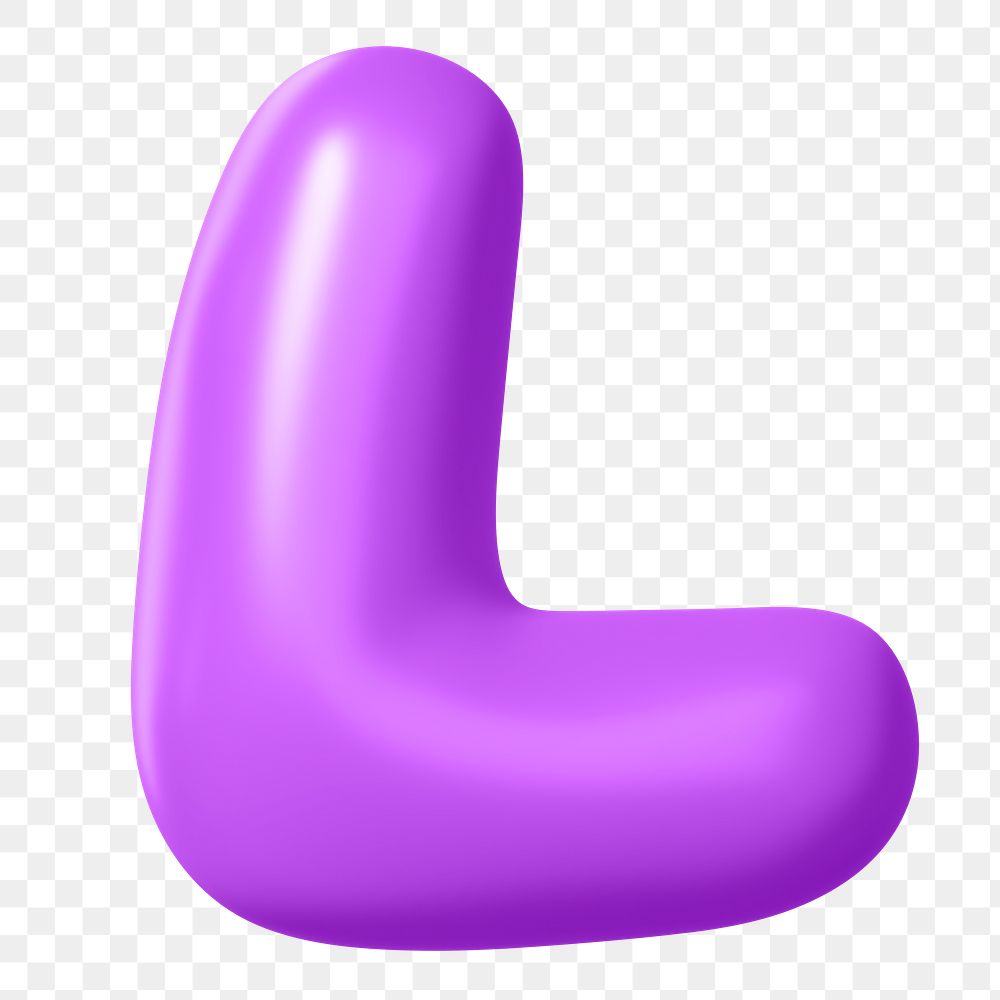 3D L png sticker, purple balloon English alphabet, transparent background