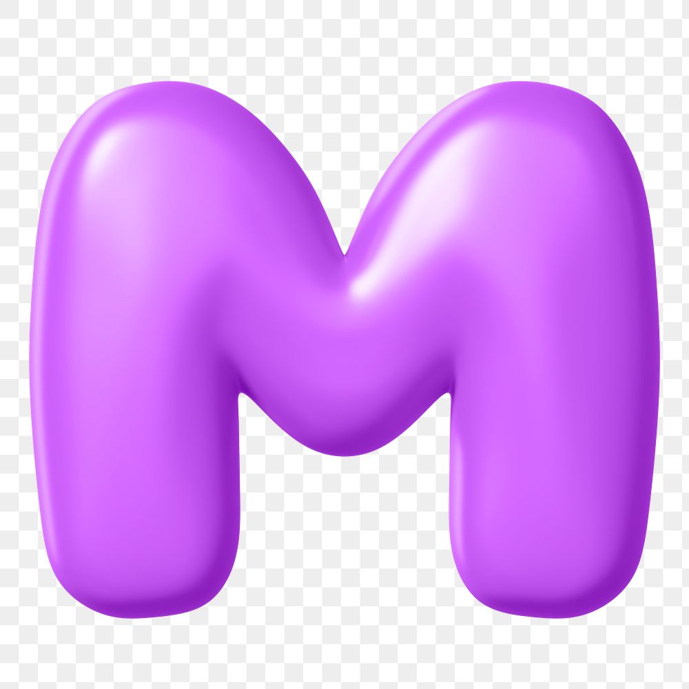 3D M png sticker, purple balloon English alphabet, transparent background