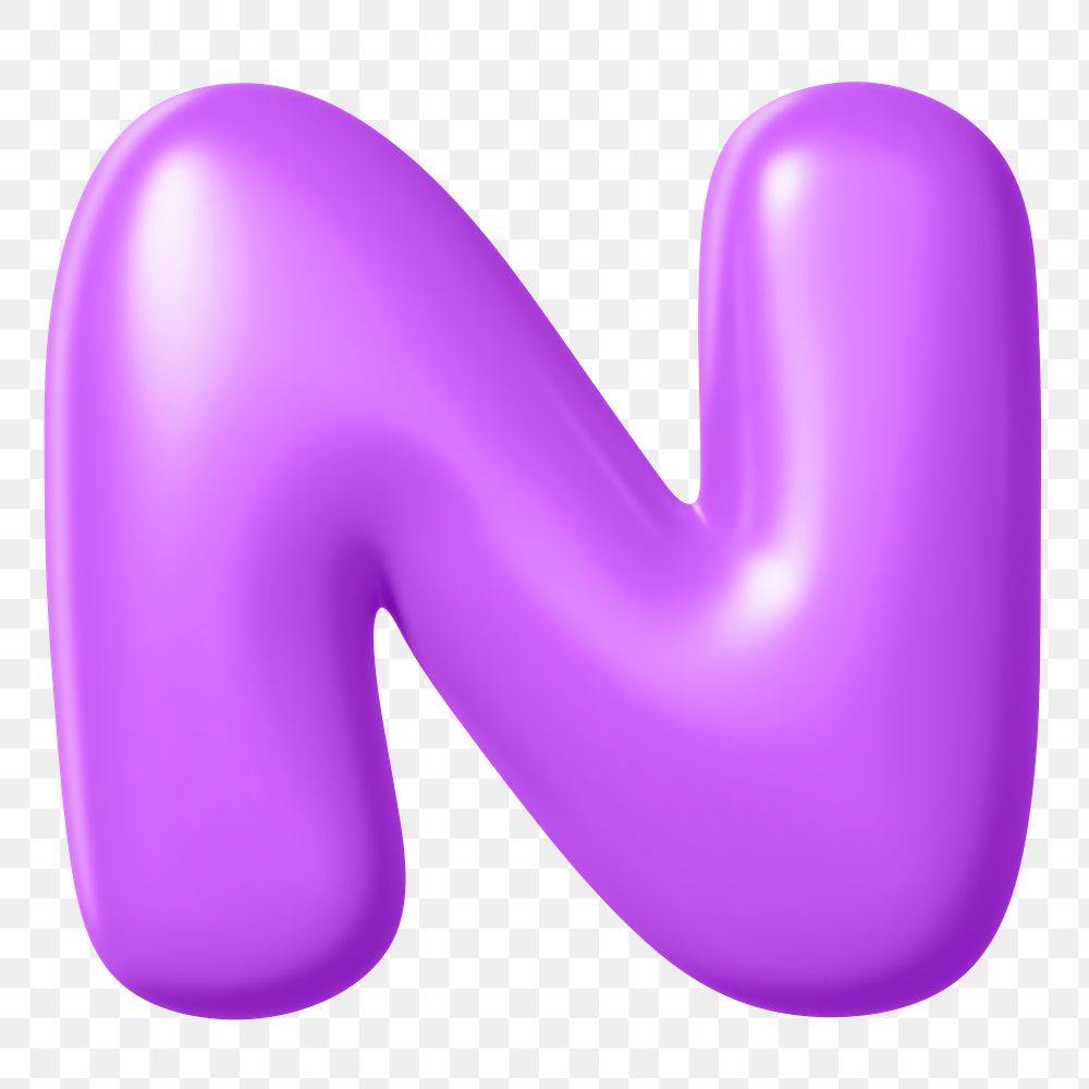 3D N png sticker, purple balloon English alphabet, transparent background