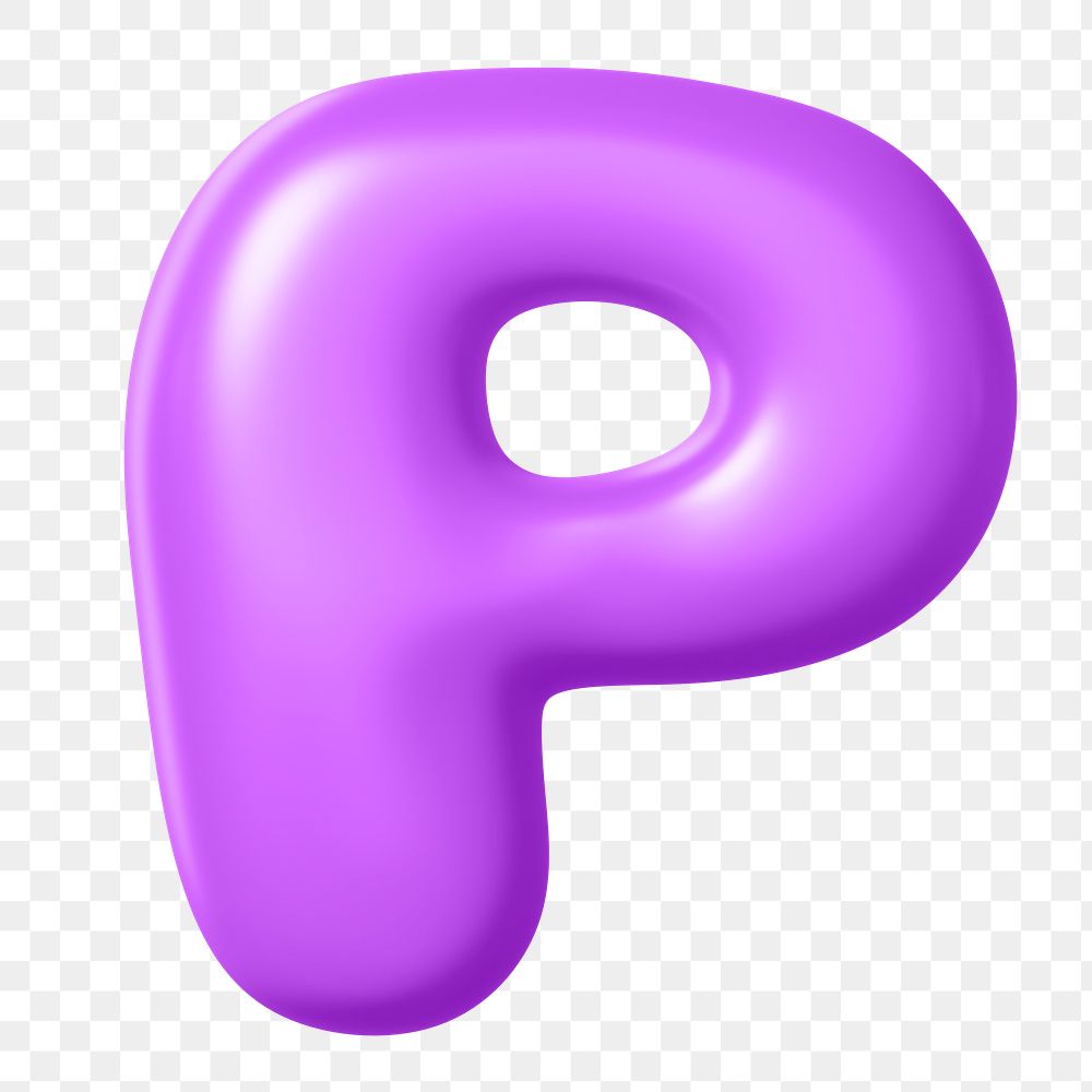 3D P png sticker, purple balloon English alphabet, transparent background