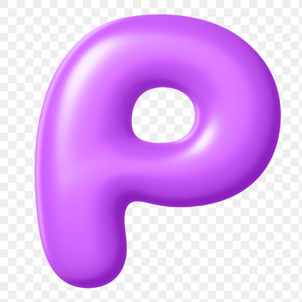3D P png sticker, purple balloon English alphabet, transparent background