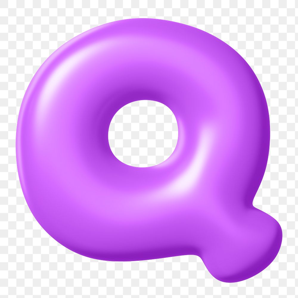 3D Q png sticker, purple balloon English alphabet, transparent background