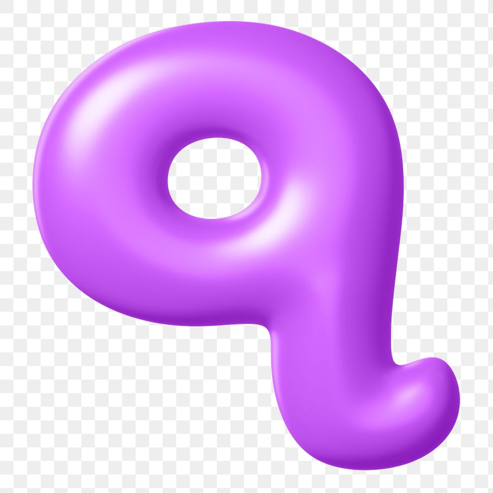 3D q png sticker, purple balloon English alphabet, transparent background