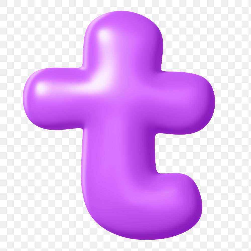 3D t png letter sticker, purple English alphabet, transparent background