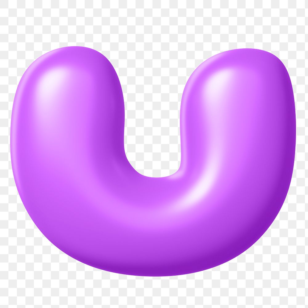 3D u png letter sticker, purple English alphabet, transparent background