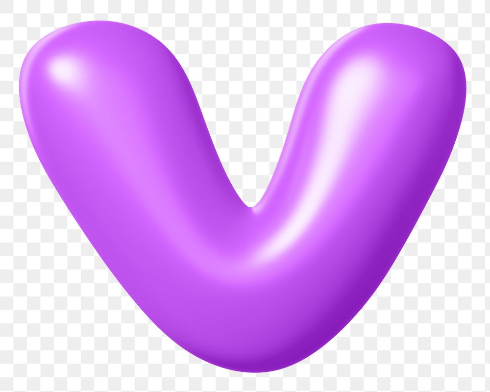 3D V png sticker, purple balloon English alphabet, transparent background