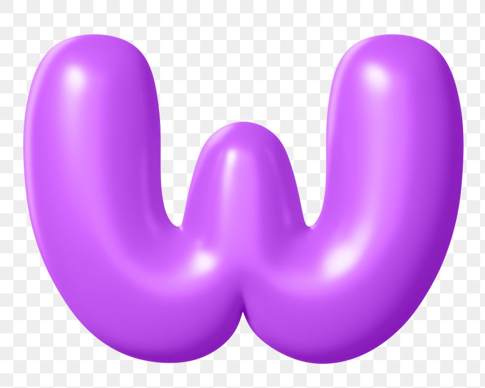3D W png sticker, purple balloon English alphabet, transparent background