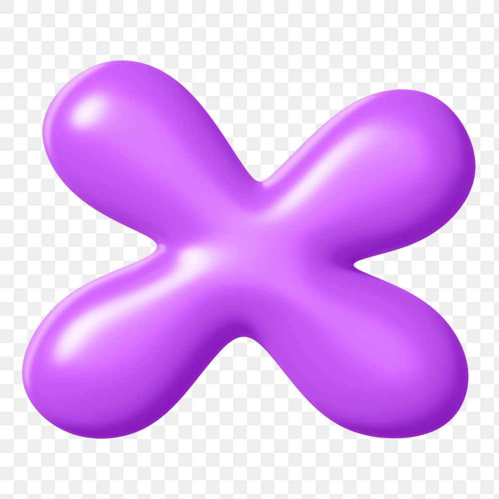 3D X png sticker, purple balloon English alphabet, transparent background