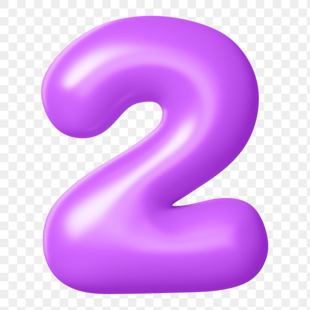 3D 2 png number sticker, purple balloon texture, transparent background