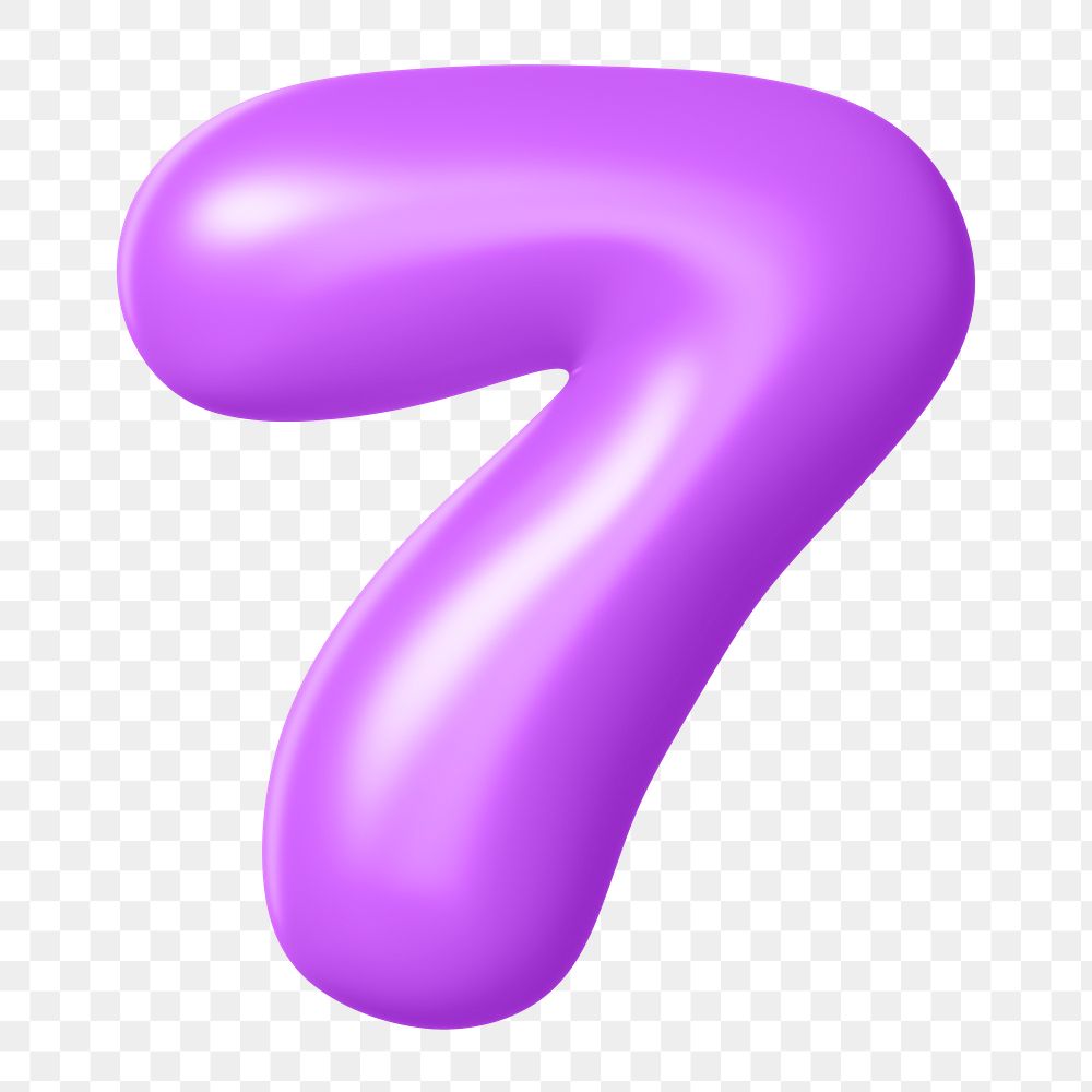 3D 7 png number sticker, purple balloon texture, transparent background
