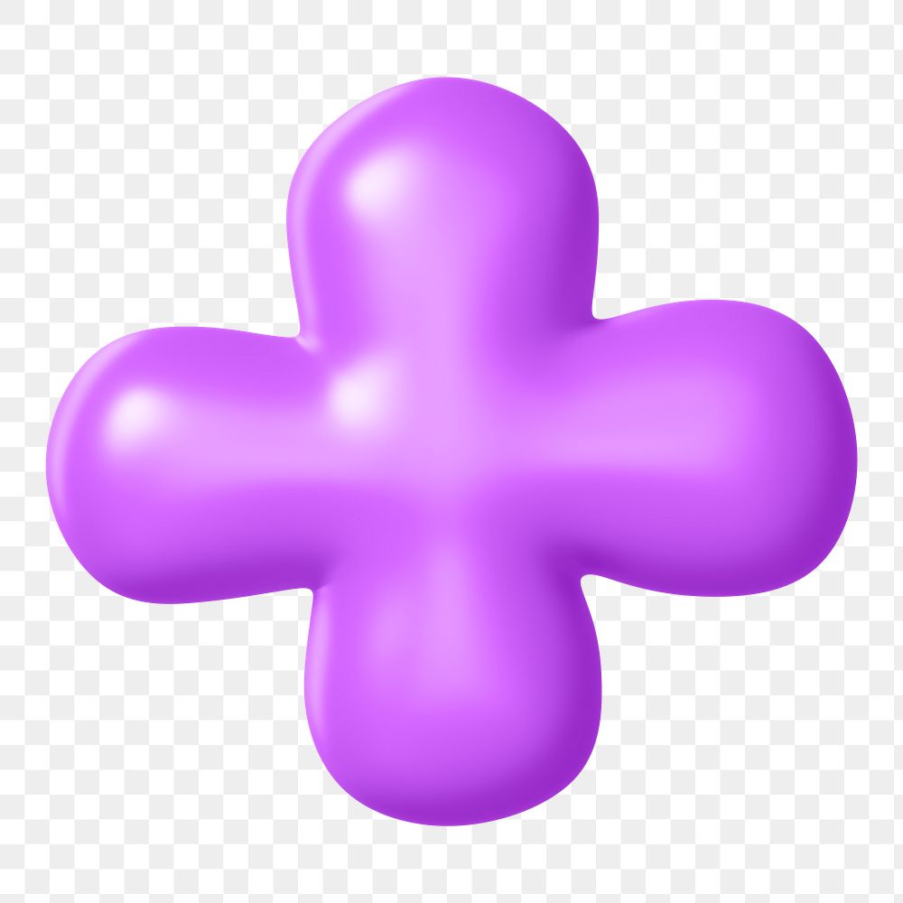 3D Plus sign png symbol sticker, purple balloon texture, transparent background